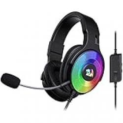 Redragon H350 Pandora Rgb Wired Gaming Headset, Dynamic Rgb Backlight - Stereo Surround-Sound - 50 Mm Drivers - Detachable Microphone, Over-Ear Headphones Works For Pc/Ps4/Xbox One/Ns