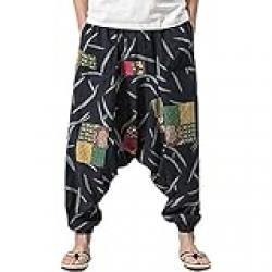 BITLIVE Men Hippie Harem Pants Baggy Linen Boho Yoga Casual Trouser, Style5, One size