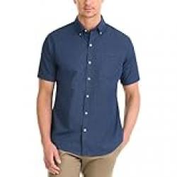 Van Heusen Men's Wrinkle Free Short Sleeve Button Down Check Shirt, Carbon Blue Minicheck, M