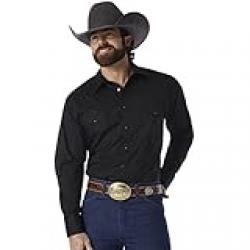 Wrangler Men's Sport Western Basic Two Pocket Long Sleeve Snap Shirt, Black, XXL Tall