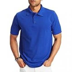 Hanes Mens X-Temp Short Sleeve Polo Shirts, Midweight Men's Shirts with Pockets, Deep Royal, XL