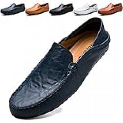 MCICI Loafers Mens Premium Genuine Leather Penny Shoes Fashion Slip On Driving Shoes Casual Flat Moccasin,Blue, 45 EU