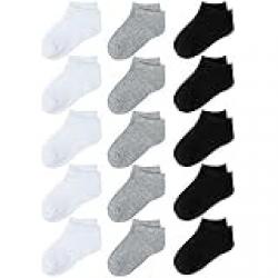 Cooraby 15 Pack Kids' Half Cushion Low Cut Athletic Ankle Socks Boys Girls Ankle Socks