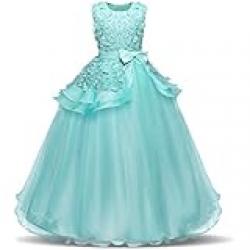 Children's Performance Dress - Lace Flower Ball Gown for Girls - Mint Green - 6-8 Years