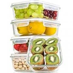 Bayco Large Glass Meal Prep Containers, [5 Pack, 36oz | 4.5cups] Glass Food Storage Containers with Lids, Airtight Glass Bento Boxes, BPA Free & Leak Proof (5 lids & 5 Containers)