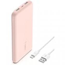 Belkin 10000mAh portable power bank, 10K USB-C portable charger with 1 USB-C port and 2 USB-A ports, battery pack for up to 15W charging for iPhone, Samsung Galaxy, AirPods, iPad, and more  Rose Gold