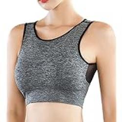 Dress Cici Gray Full Coverage Longline Sports Bra, Medium Impact Push Up Yoga Gym Running Bra, Asia Size XXL