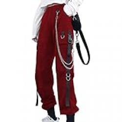 DINGJIUYAN Gothic Cargo Pants Women Streetwear Black High Waist Trousers Female Harajuku Korean Style Goth Pants Oversized, 02-wine, 3XL
