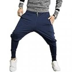 PRIJOUHE Men's Joggers, Sweatpants, Low Crotch Sweats Slim Fit Trousers Harem Hip Hop Pants, Navy1, M