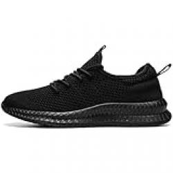 FUJEAK Men Running Shoes Men Casual Breathable Walking Shoes Sport Athletic Sneakers Gym Tennis Slip On Comfortable Lightweight Shoes, A Black, 10/44 EU