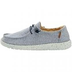 Hey Dude Women's Wendy Chambray White Blue Size 7 | Womens Shoes | Womens Lace Up Loafers | Comfortable & Light-Weight