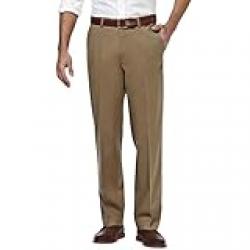 Haggar mensHC10884Premium No Iron Classic Fit Expandable Waist Plain Front Casual Pants - Brown - 44W x 30L