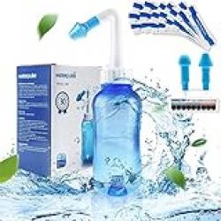 Waterpulse Neti Pot Sinus Rinse Nasal Wash Bottle,with 30 Salt Packets Nose wash Bottle Allergy Cleaner Pressure Irrigation Neti-Pot with Sticker Thermometer,nose cleaner for Adult & Kid BPA Free
