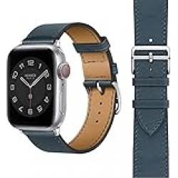 GULOASO Genuine Leather Soft Replacement Strap for Apple Watch (Blue)