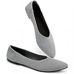 BABUDOG Women's Mesh Pointed-Toe Dress Flats - Comfortable Memory Foam Shoes (Black White Dot, US 6)