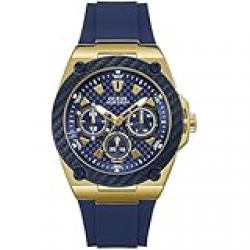 GUESS Men Stainless Steel Quartz Watch with Silicone Strap, Blue, 27 (Model: U1049G9), Blue/Blue/Gold Tone, LEGACY