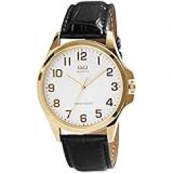 Q&Q Men's White Dial Leather Band Watch - QA06J104Y