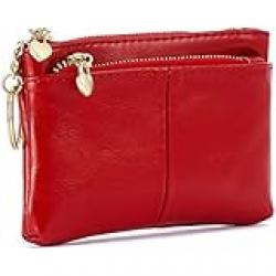 ZOOEASS Women PU Leather Zip Mini Coin Purse With Key Ring Triple Zipper Card Holder Wallet(Red)