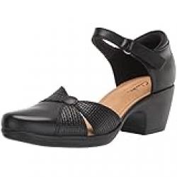 Clarks Women's Emily Rae Pump, Black Leather, 36 EU Wide