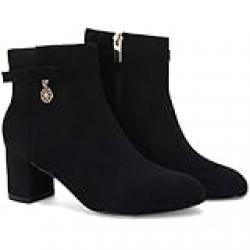Coutgo Women's Ankle Boots Chunky Block Low Heel Vintage Tie Knot Booties Shoes with Side Zipper