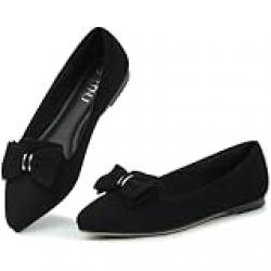 MUSSHOE Ballet Flats for Women Comfortable Women's Flats Memory Foam Slip on Pointed Toe Flats Shoes Women, Black Bow2, 10