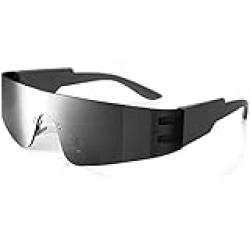 Crazy Feng Trendy Rimless Futuristic Wrap Around Sunglasses Women Men,Cyberpunk Visor Sunglasses Shades Fashion Eyeglasses, Black Sunglasses, One size