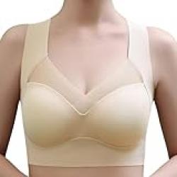 Dress Cici Beige Medium Impact Sports Bra, Seamless Sleep Bra, Asia Size XXL