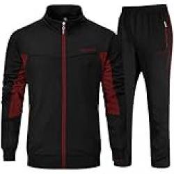 YSENTO Men's Tracksuits 2 Piece Jogging Suits Casual Sports Sweatsuits Track Suits Set, 1-black+red, XXL