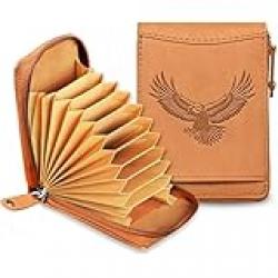 ABYS Genuine Leather RFID Wallet for Men | Zip Closure, 10 Card Slots, 1 ID Slot | Tan Card Holder for Men & Women | Credit Card Wallet, ATM Card Case, Tan-HJ, Card Holder