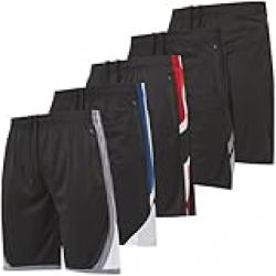 Ultra Performance Mens 5 Pack Athletic Running Shorts, Basketball Gym Workout Shorts for Men with Zippered Pockets, Assorted Black Pack, L