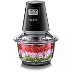BLACK+DECKER Multi-Function Glass Chopper & Mincer, 400W, XXL 1.2L Bowl, 4-Blade System, Pulse Speed for Precision, Ice Crushing, Compact Sleek Black Design, Easy to Clean, Black - GC400-B5