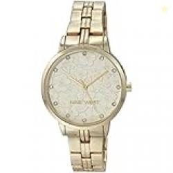 Nine West Women's Genuine Crystal Accented Floral Dial Bracelet Watch, Gold