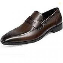 GIFENNSE Men's Dress Shoes Slip-On Loafers Formal Leather Shoes for Men 8.5US Dark Brown